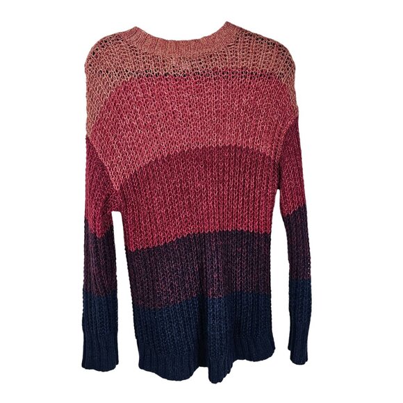 American Eagle Crochet Knit Crewneck Sweater S Gradient Pink/Teal Wool Blend - Picture 2 of 7